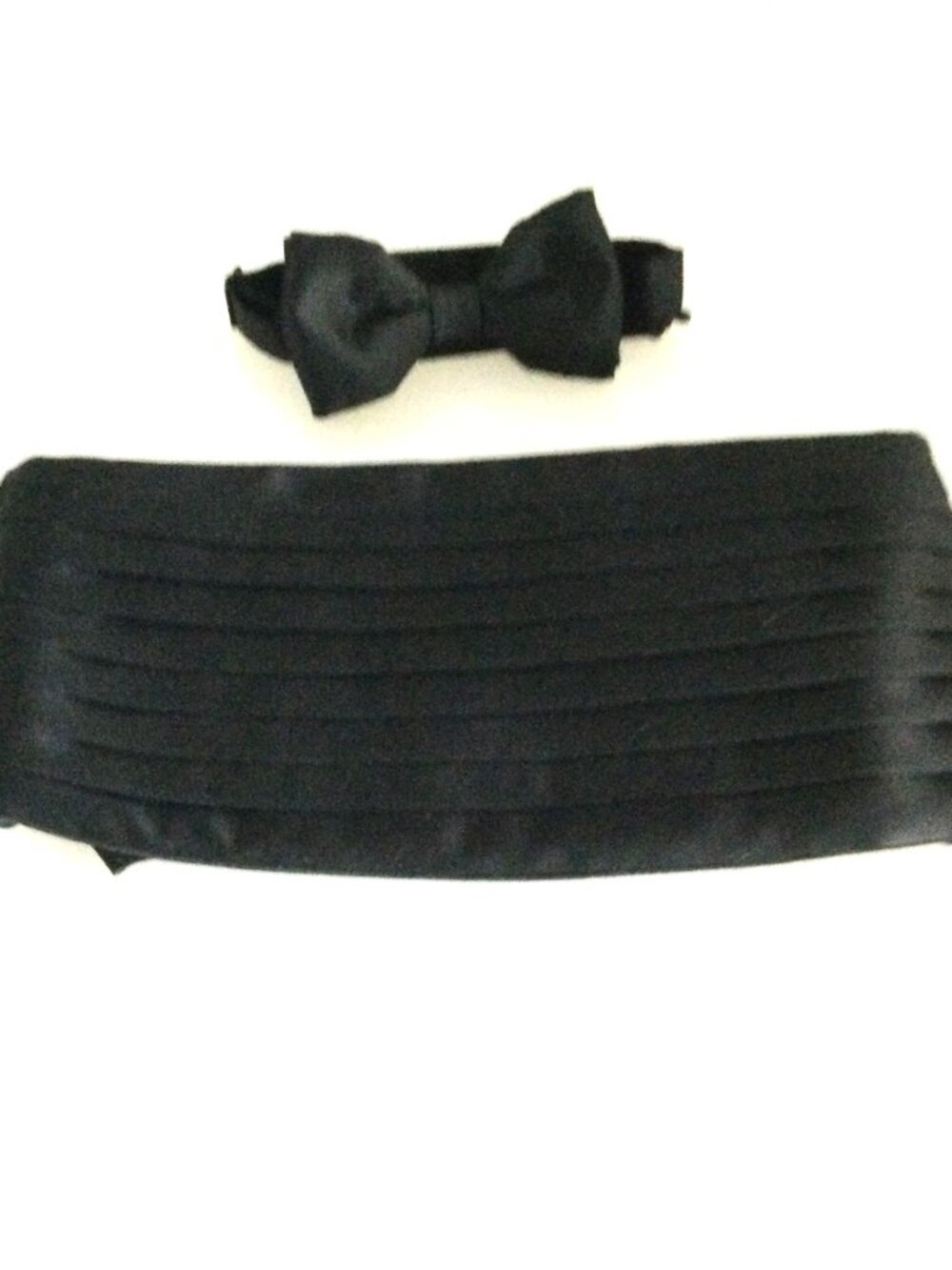 Vintage Lord West Black Polyester Adjustable Bow Tie and Cummerbund Set